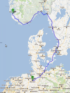 Kleiner Umweg: Tour Stavanger-Bremen (Abb.: Google Maps)