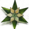 11 - Stern - 6 dunkelgrün, halbtransparent meliert + 6 opak beige-grün meliert + 6 transparent grün