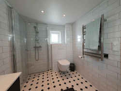 Modernes Badezimmer mit Duschecke und Toilette